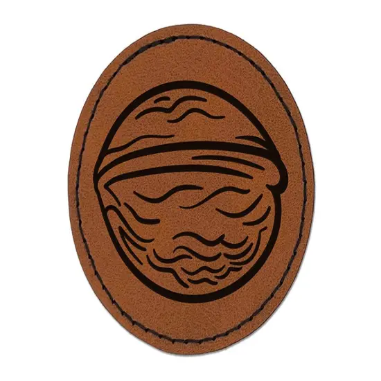 Walnut Drawing Round Iron-On Engraved Faux Leather Patch Applique - 2.5" Brown {1}