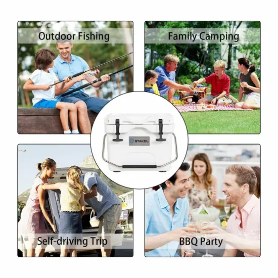 16 Quart 24-Can Capacity Portable Insulated Ice Cooler with 2 Cup Holders White {4}