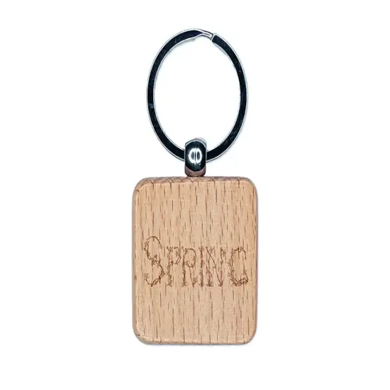 Spring Floral Text Engraved Wood Square Keychain Tag Charm {1}
