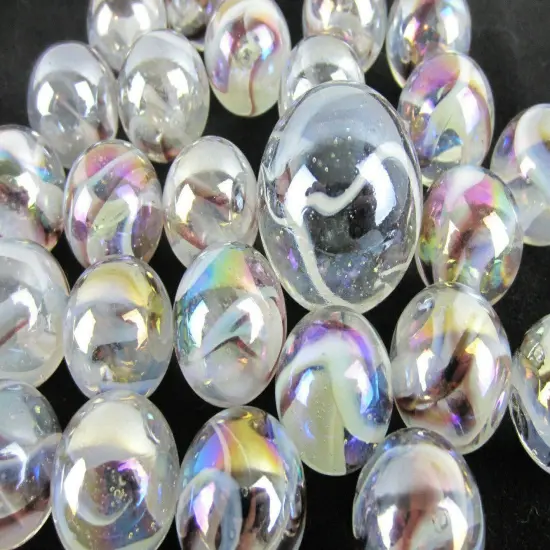 25 Glass Marbles POLAR BEAR Translucent Brown/White Game Pack Shooter Swirl {5}