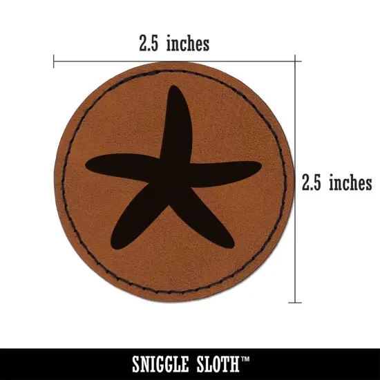 Starfish Solid Tropical Beach Round Iron-On Engraved Faux Leather Patch Applique - 2.5" Brown {3}