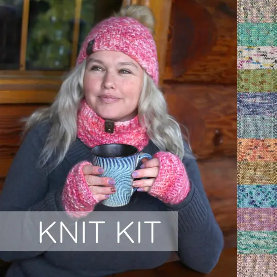 DIY Winter Accessories Triple Set Knit Kit. Includes Bulky Superfine Merino Wool Yarn, Printed Pattern, Pom-Pom, Rim Tag. Soft, Cozy, Great for Gifts Cuddlebug {3}