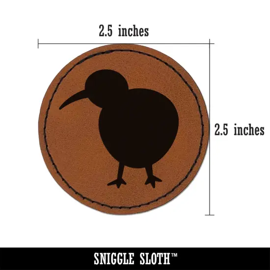 Kiwi Bird Solid Round Iron-On Engraved Faux Leather Patch Applique - 2.5" Brown {2}