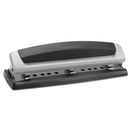 3 Hole Punch, 2- 3 Hole Adjustable Desktop Puncher, 10 Sheet Punch Capacity, Precision Pro, Black/Silver (74037) {5}