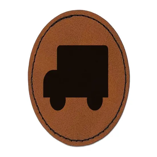 School Bus Solid Round Iron-On Engraved Faux Leather Patch Applique - 2.5" Brown {1}