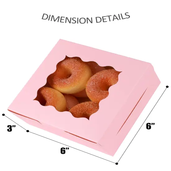 60 Pieces Pink Bakery Box with Window6x6x3 Pink Cookie Boxes Pastry Box for Wedding Favor Birthday ＆ Party {3}