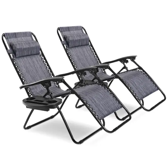 2 Pieces Folding Recliner Zero Gravity Lounge Chair Grey {1}