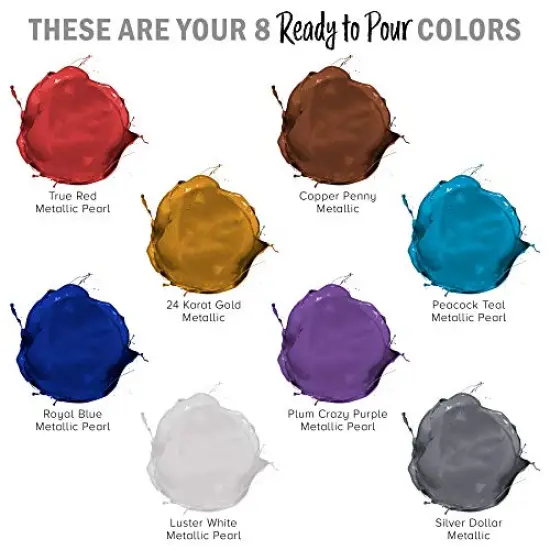 8-Color Metallic Ready to Pour Acrylic Metallic Pouring Paint Set - Premium Pre-Mixed High Flow 8-Ounce Bottles - for Canvas, Wood, Paper, Crafts, Tile, Rocks and More {5}