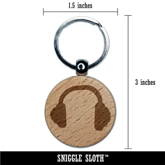 Headphones Ear Solid Engraved Wood Round Keychain Tag Charm {2}