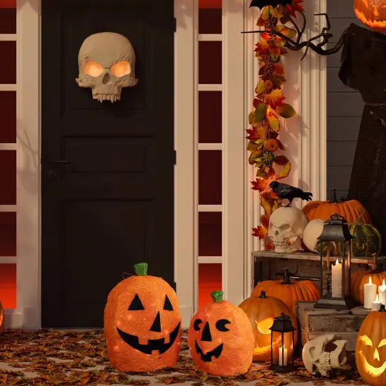 Northlight Lighted Sisal Jack O' Lanterns Outdoor Halloween Decorations - 16" - Set of 2 Orange {3}