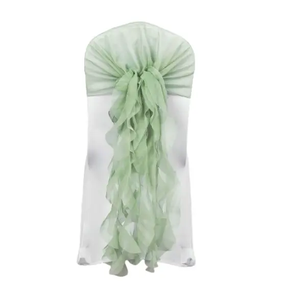 Sage Green Premium Curly Chiffon Chair Covers and Sashes for Wedding {1}