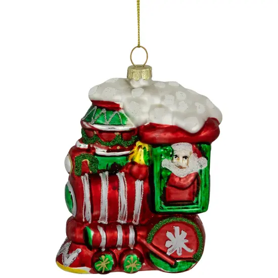 Northlight Glittered Train Christmas Glass Hanging Ornament - 4.5" - Red and Green {4}