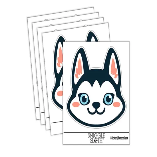 Chibi Husky Dog Head Waterproof Vinyl Phone Tablet Laptop Water Bottle Sticker Set - 5 Pack {2}