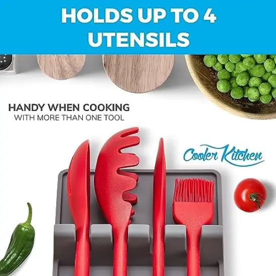 Grey Silicone Spoon Rest for Stove Top with Drip Pad (1 Pack) - Heat-Resistant, BPA-Free Utensil Rest & Spoon Holder for Kitchen Counter - Grill Utensil Holder for Spatulas, Tongs, and kitchenware {5}