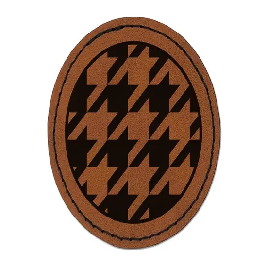 Houndstooth Pattern Round Iron-On Engraved Faux Leather Patch Applique - 2.5" Brown {1}