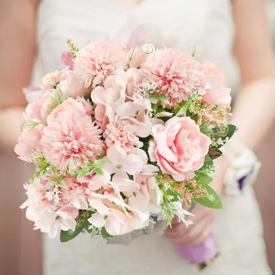 Artificial Flower Bunches, Fake Peony Silk Hydrangea Bouquet, Table Wedding Decor, Faux Flower Arrangements, Blush Pink {3}