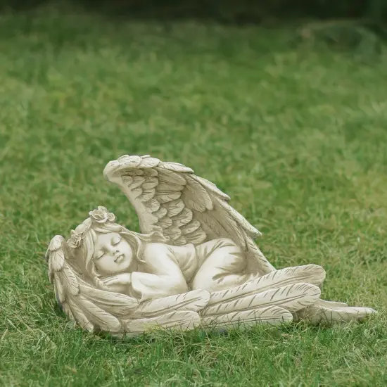 Northlight 16" Sleeping Heavenly Angel Outdoor Garden Statue Beige {3}