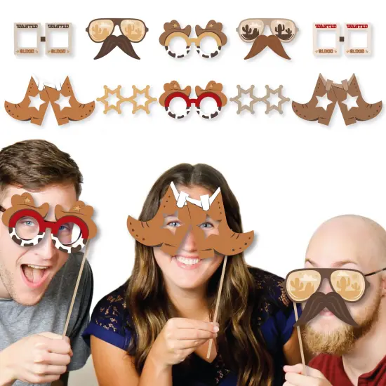 Big Dot of Happiness Western Hoedown Glasses and Masks - Paper Card Stock Wild West Cowboy Party Photo Booth Props Kit - 10 Count {3}