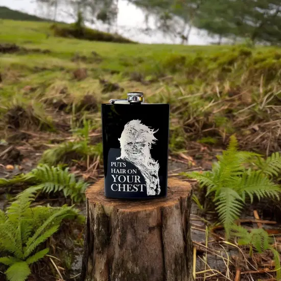 8oz Puts Hair on Your Chest Black Flask {5}