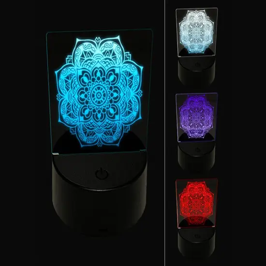 Mandala Geometric Flower 3D Illusion LED Night Light Sign Nightstand Desk Lamp {1}