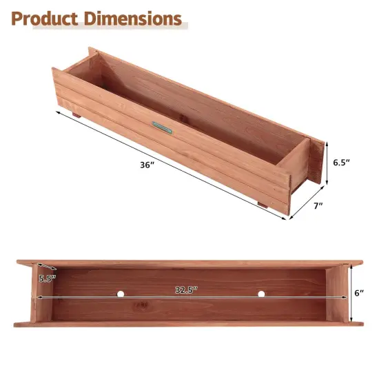 36-Inch Brown Wooden Flower Planter Box for Outdoor Garden Balcony and Home Decoration {3}