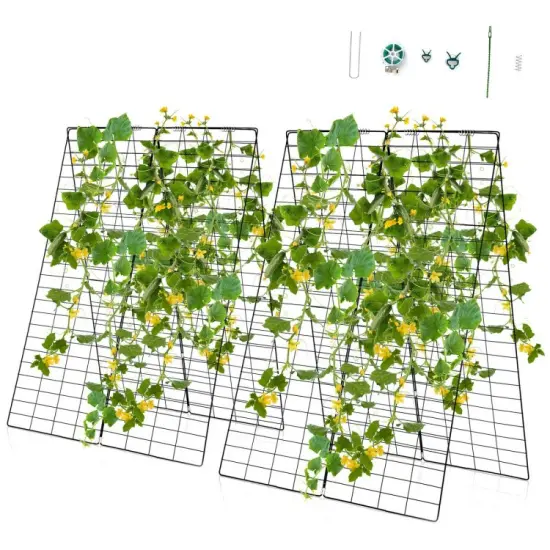 2 Pieces Foldable A-Frame Trellis Plant Supports with Twist Ties-Green {2}