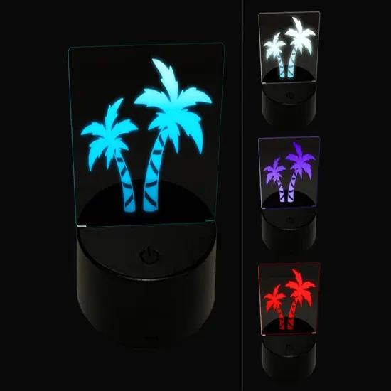 Two Palm Trees Tropical 3D Illusion LED Night Light Sign Nightstand Desk Lamp {1}