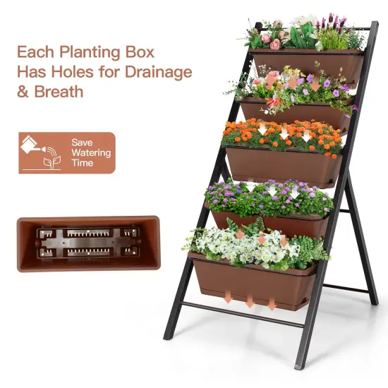 5-tier Vertical Garden Planter Box Elevated Raised Bed with 5 Container Brown {5}