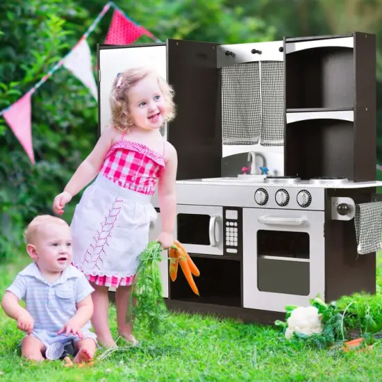 Kids Wooden Modern Kitchen Cooking Pretend Play Set {4}
