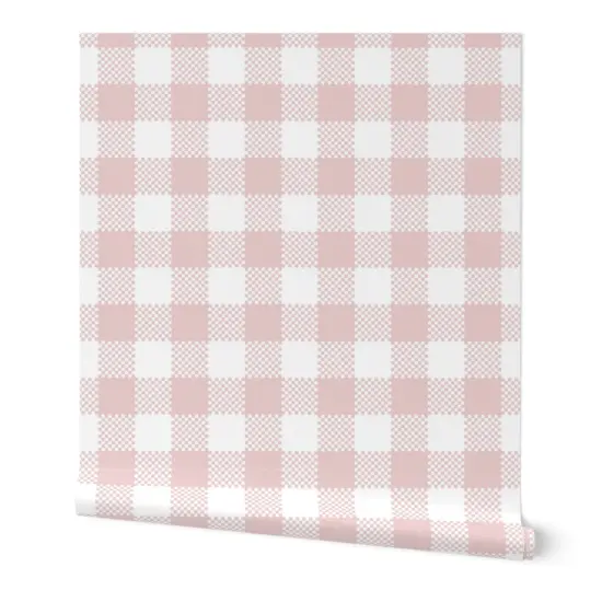 Peel & Stick Wallpaper 2FT Wide Soft Blush Check Buffalo Pastel Light Pink Spring Summer Cottagecore Feminine Plaid Custom Removable Wallpaper by Spoonflower {7}