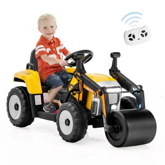 Kids Ride-On Road Roller with Manual and Parental Control Yellow {4}