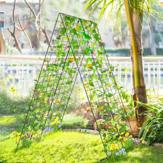 2 Pieces Foldable A-Frame Trellis Plant Supports with Twist Ties-Green {6}