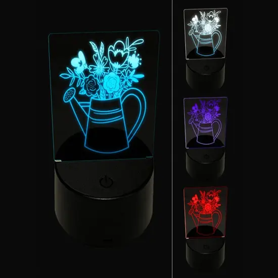 Watering Can Bouquet of Flowers 3D Illusion LED Night Light Sign Nightstand Desk Lamp {1}