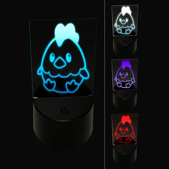 Cute Sitting Chicken 3D Illusion LED Night Light Sign Nightstand Desk Lamp {1}