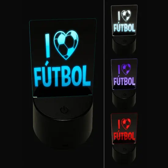 I Love Futbol Soccer Heart Shaped Ball Sports 3D Illusion LED Night Light Sign Nightstand Desk Lamp {1}