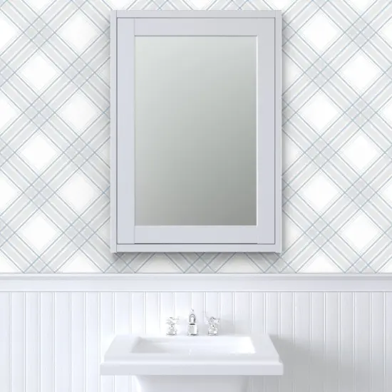 Pre-Pasted Wallpaper 2FT Wide Diagonal Plaid Neutral Check Classic Scottish Large Scale Farmhouse Custom Pre-pasted Wallpaper by Spoonflower {6}