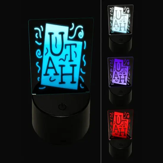 Utah State with Text Swirls 3D Illusion LED Night Light Sign Nightstand Desk Lamp {1}