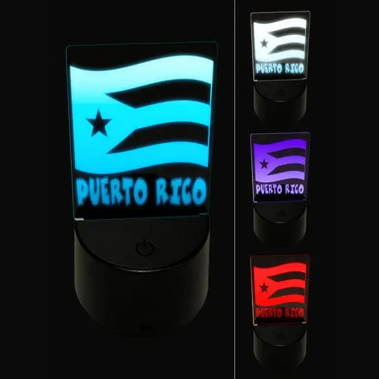 Puerto Rico with Waving Flag Cute 3D Illusion LED Night Light Sign Nightstand Desk Lamp {1}