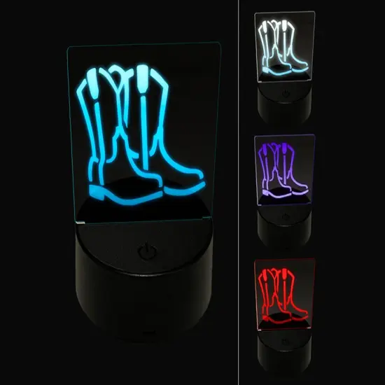Simple Cowboy Cowgirl Boots Country Farm Life 3D Illusion LED Night Light Sign Nightstand Desk Lamp {1}
