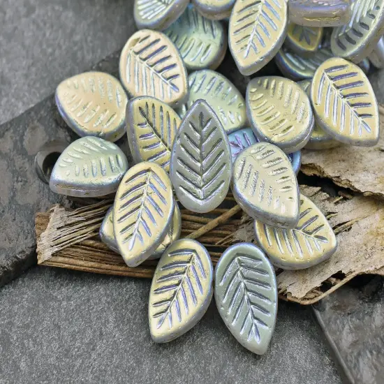*15* 16x12mm Gold Washed Matte Crystal AB Top Drilled Dogwood Leaf Beads {2}