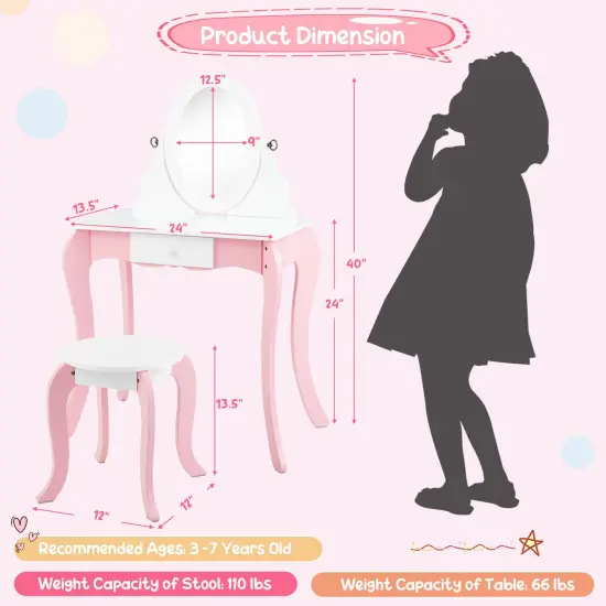 Pretend Kids Vanity Set Makeup Dressing Table with 360&deg; Rotatable Mirror {2}