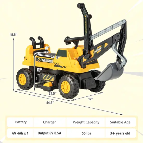 Kids ASTM Certificated Powered Ride On Bulldozer with Front Digger Shovel-Yellow {2}