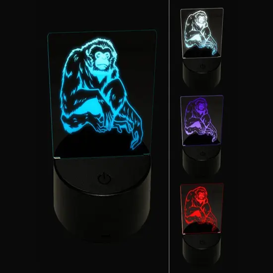 White Handed Gibbon 3D Illusion LED Night Light Sign Nightstand Desk Lamp {1}