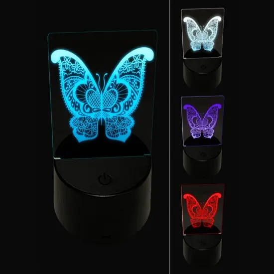 Lace Butterfly 3D Illusion LED Night Light Sign Nightstand Desk Lamp {1}