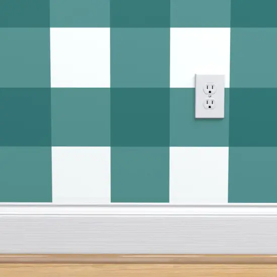Peel & Stick Wallpaper 2FT Wide Teal Buffalo Check Large Scale Plaid Rustic Gingham Cabin Custom Removable Wallpaper by Spoonflower {4}