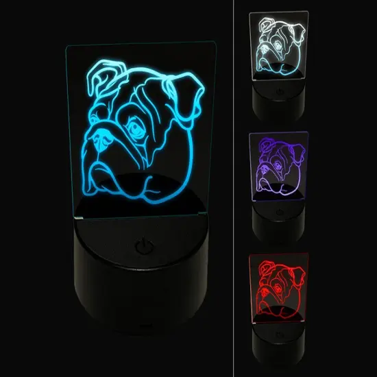 English Bulldog Head 3D Illusion LED Night Light Sign Nightstand Desk Lamp {1}