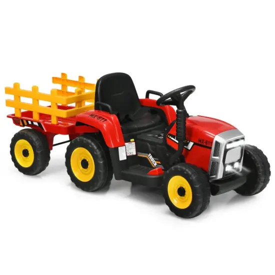 Iron Ride-On Tractor with Trailer, Music and Safety for Kids Black {9}