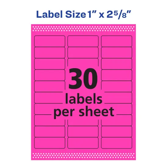 Avery Neon Address Labels with Sure Feed for Laser Printers, 1" x 2 5/8", 750 Pink Labels (5970) {4}