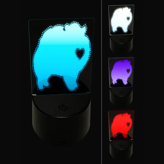 Pomeranian Dog with Heart 3D Illusion LED Night Light Sign Nightstand Desk Lamp {1}