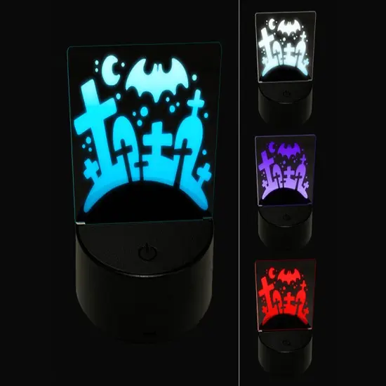 Halloween Graveyard Cemetery Tombstones 3D Illusion LED Night Light Sign Nightstand Desk Lamp {1}
